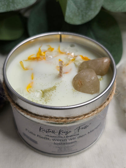 Behälterkerze „Fülle“ mit Naturcitrin & Bergkristall