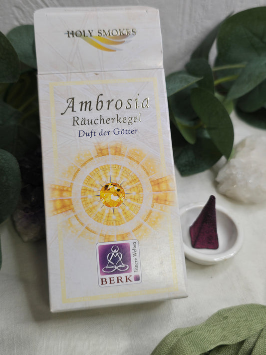 Berk Räucherkegel Ambrosia – 8 Kegel + Halter, süß-blumiger Duft für Harmonie & Inspiration
