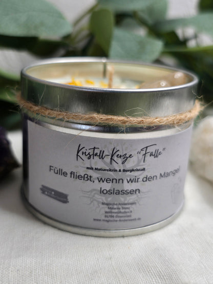 Behälterkerze „Fülle“ mit Naturcitrin & Bergkristall
