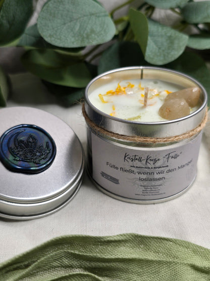 Behälterkerze „Fülle“ mit Naturcitrin & Bergkristall