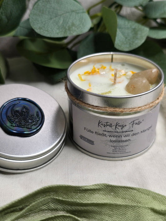 Behälterkerze „Fülle“ mit Naturcitrin & Bergkristall