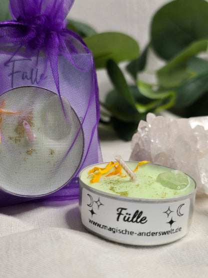 Ritual-Teelicht „Fülle“ mit Bergkristall