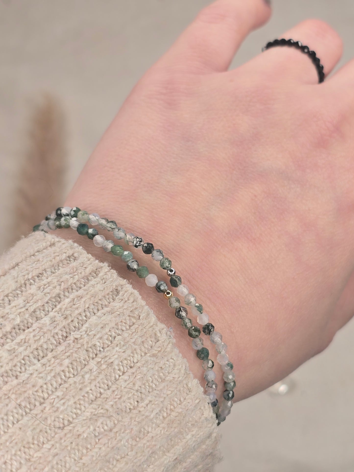 Moosachat-Perlenarmband facettiert