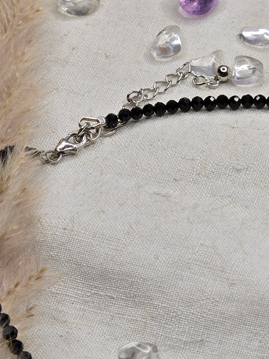 Kette mit fac. schwarzer Turmalin 925er Silber