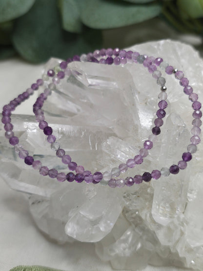 Armband Lila Fluorit – facettierte 3 mm Perlen mit 925er Silber