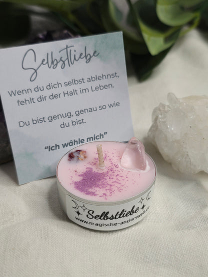 Ritual-Teelicht „Selbstliebe“ mit Bergkristall