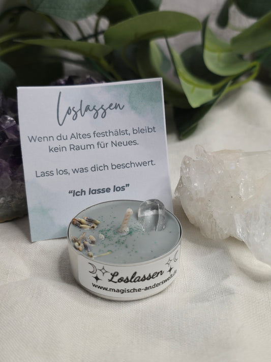 Ritual-Teelicht „Loslassen“ mit Bergkristall