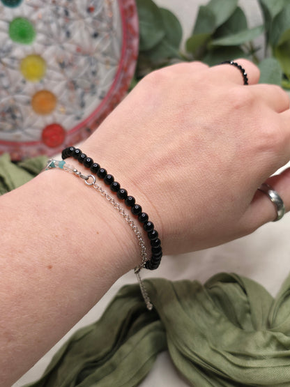 Armband schwarzer Turmalin – 4 mm Kugeln, handgefertigt & maßgefertigt (XS–XL)